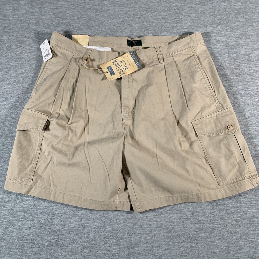 Club Room Cargo Shorts Mens 42 Khaki Weather Wash Canvas Outdoor Utility NWT